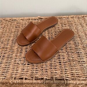 Madewell Boardwalk Leather Slide Sandals in English Saddle Size 7 Medium